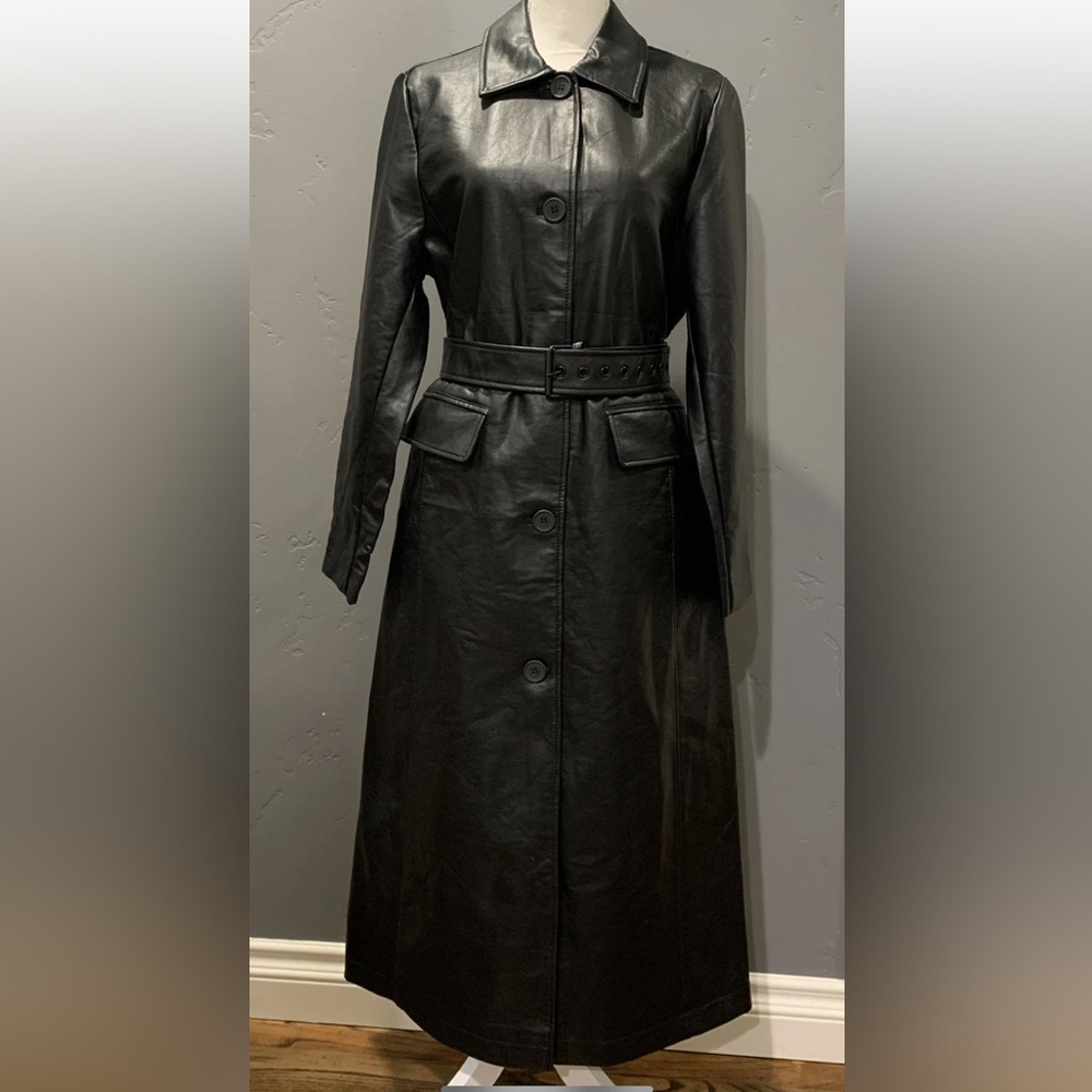 Rebecca Minkoff Belted Faux Leather 5 button Trench MEDIUM